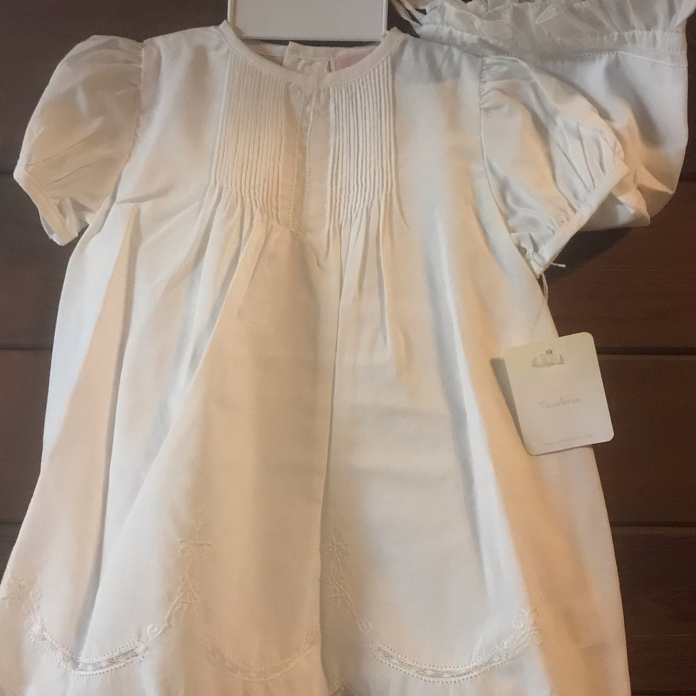 Newborn Gown with Under Slip and Bonnet.